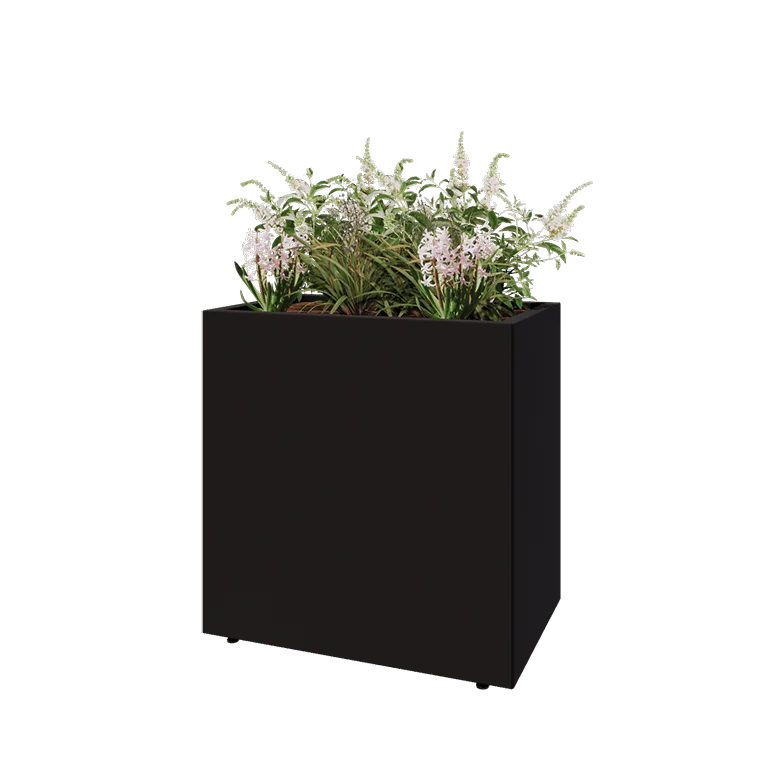 Stål plantekasse - Rektangel - 80 x 50 x 80 cm - RAL9005 mat (sort) - Med bundplade - Med ben
