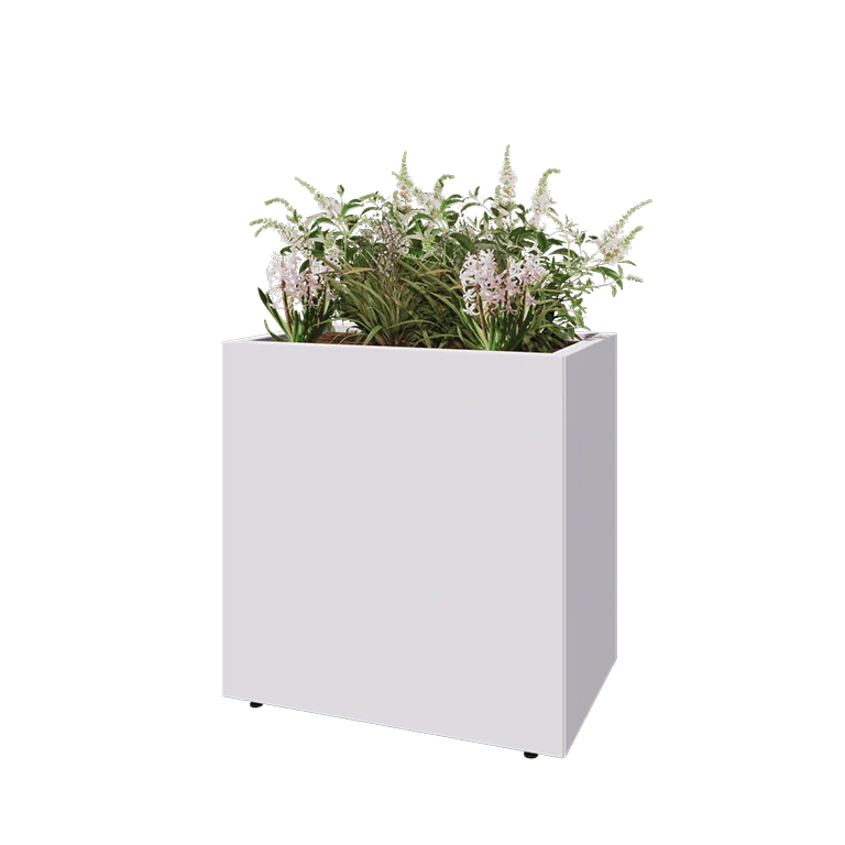 Stål plantekasse - Rektangel - 80 x 50 x 80 cm - RAL9010 mat (hvid) - Med bundplade - Med ben
