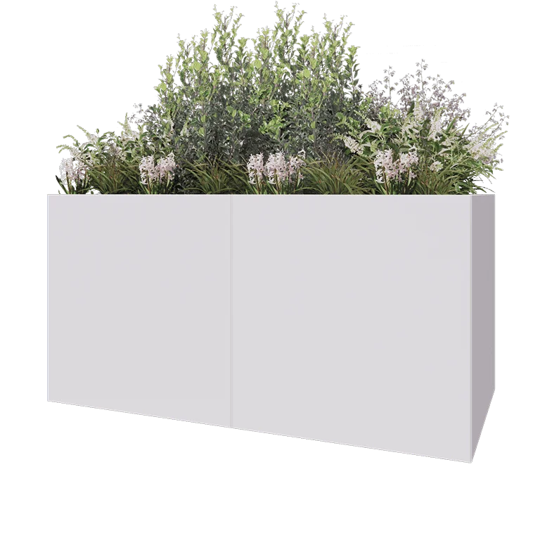 Stål plantekasse XXL - Rektangel - 200 x 100 x 100 cm - RAL9010 mat (hvid) - Med bundplade