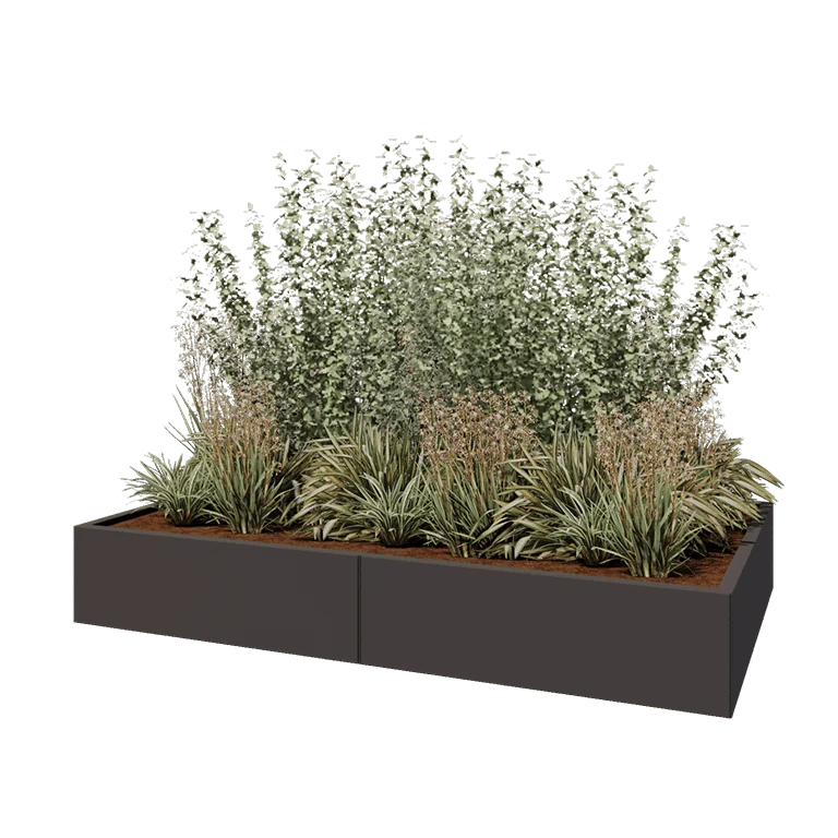Stål plantekasse XXL - Rektangel - 200 x 120 x 30 cm - Andre RAL-farve - Med bundplade