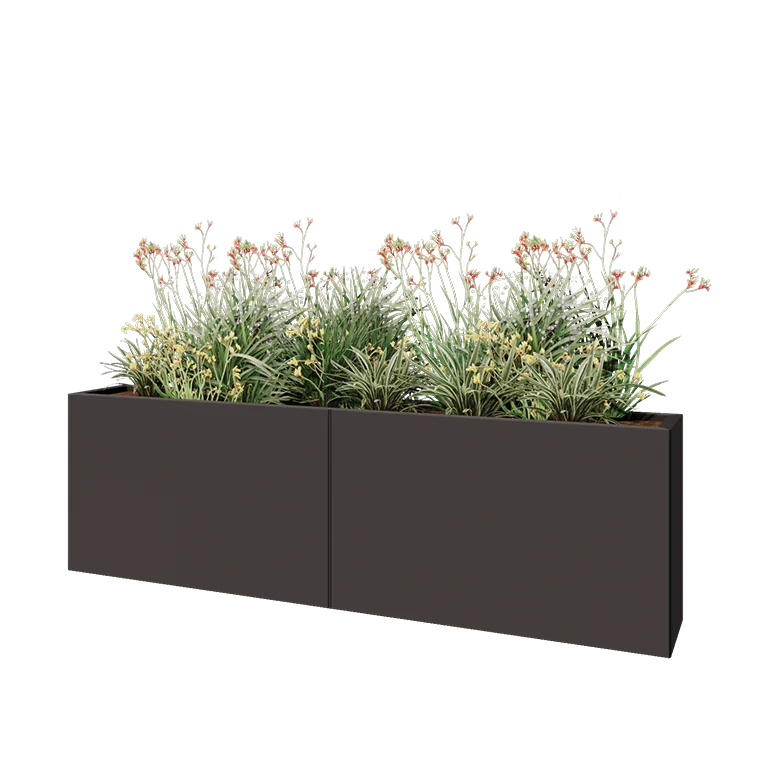 Stål plantekasse XXL - Rektangel - 200 x 30 x 60 cm - Andre RAL-farve - Med bundplade