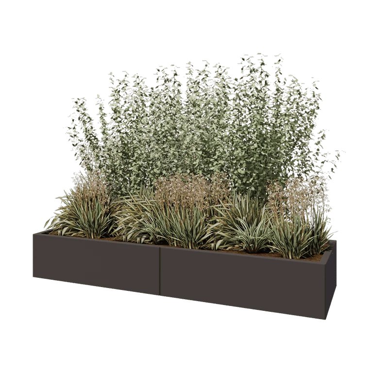 Stål plantekasse XXL - Rektangel - 200 x 60 x 30 cm - Andre RAL-farve - Med bundplade