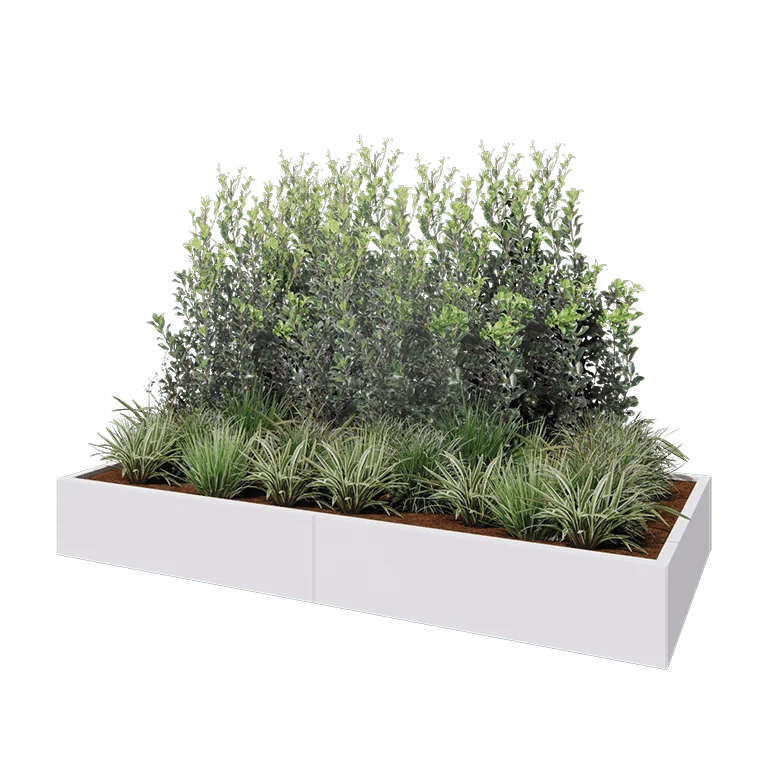 Stål plantekasse XXL - Rektangel - 240 x 100 x 30 cm - RAL9010 mat (hvid) - Uden bundplade