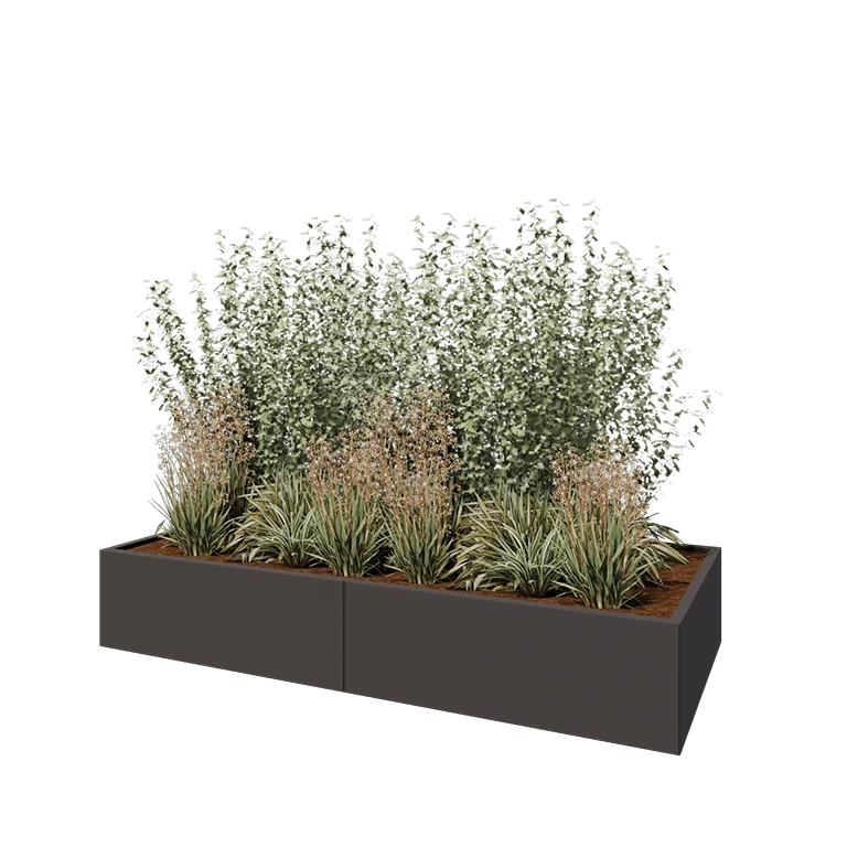Stål plantekasse XXL - Rektangel - 240 x 100 x 40 cm - RAL7016 mat (antracitgrå) - Med bundplade