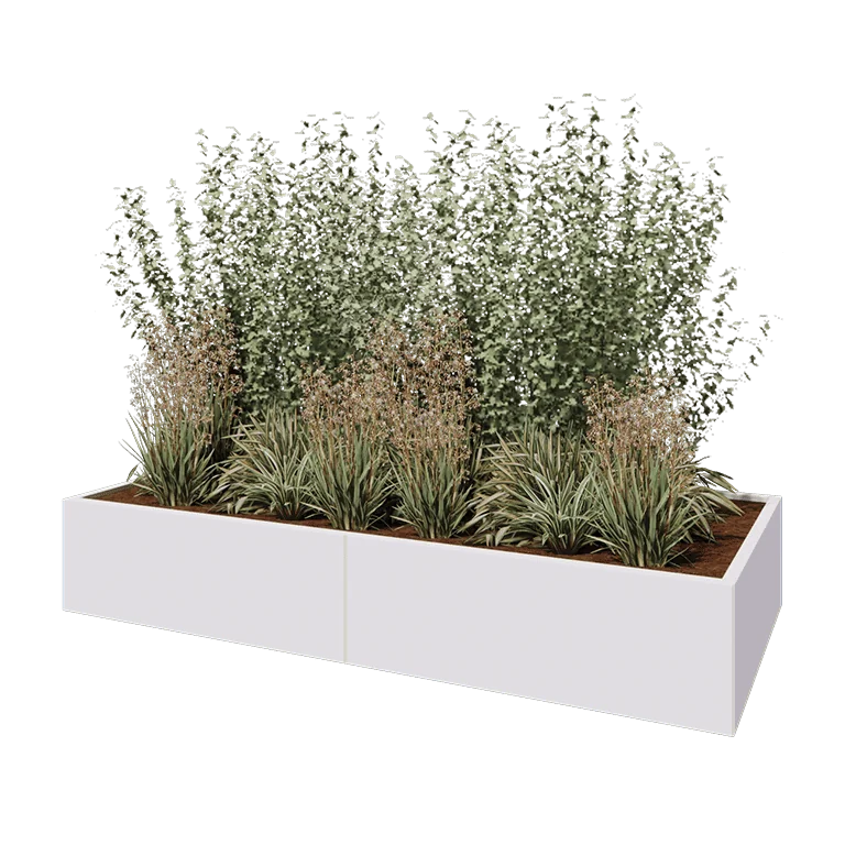Stål plantekasse XXL - Rektangel - 240 x 100 x 40 cm - RAL9010 mat (hvid) - Uden bundplade