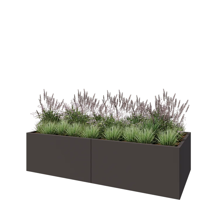 Stål plantekasse XXL - Rektangel - 240 x 100 x 60 cm - RAL7016 mat (antracitgrå) - Uden bundplade