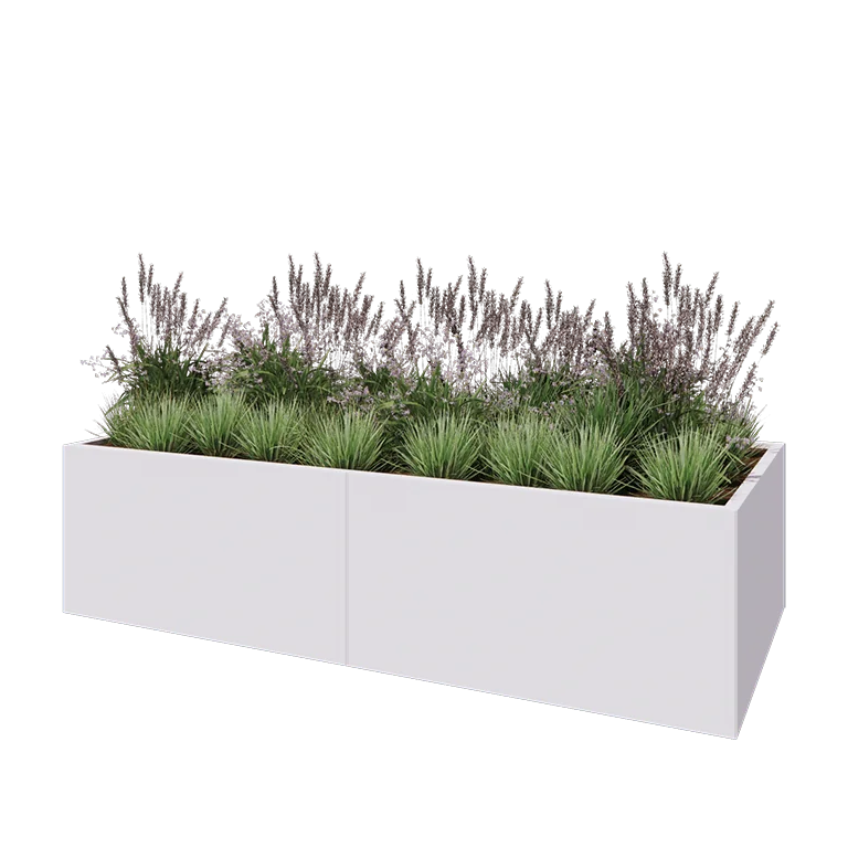 Stål plantekasse XXL - Rektangel - 240 x 100 x 60 cm - RAL9010 mat (hvid) - Med bundplade
