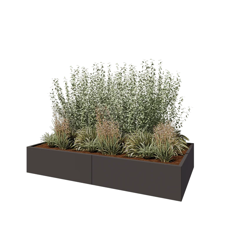 Stål plantekasse XXL - Rektangel - 240 x 120 x 40 cm - RAL7016 mat (antracitgrå) - Med bundplade