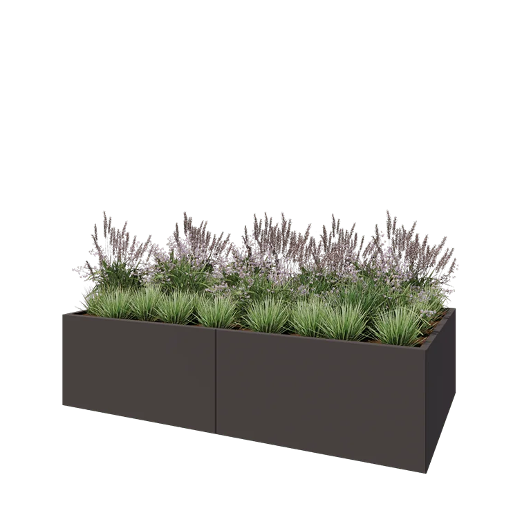 Stål plantekasse XXL - Rektangel - 240 x 120 x 60 cm - RAL7016 mat (antracitgrå) - Med bundplade
