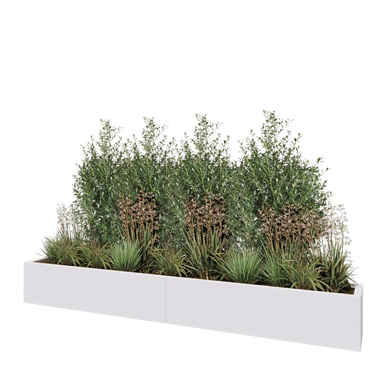 Stål plantekasse XXL - Rektangel - 240 x 30 x 30 cm - RAL9010 mat (hvid) - Med bundplade