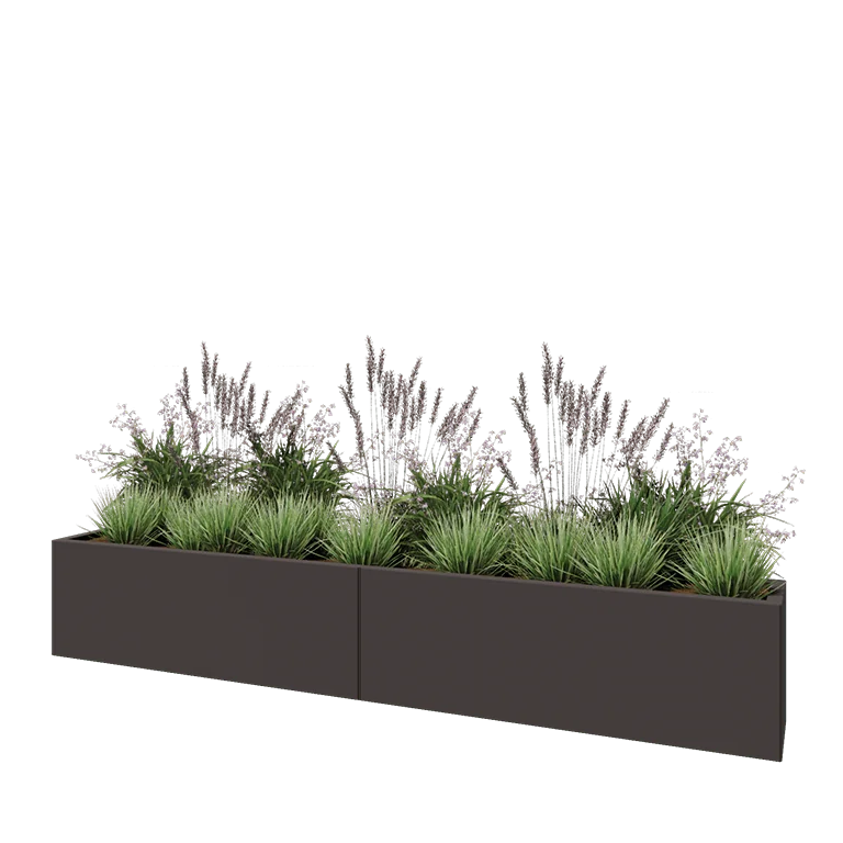 Stål plantekasse XXL - Rektangel - 240 x 30 x 40 cm - RAL7016 mat (antracitgrå) - Med bundplade