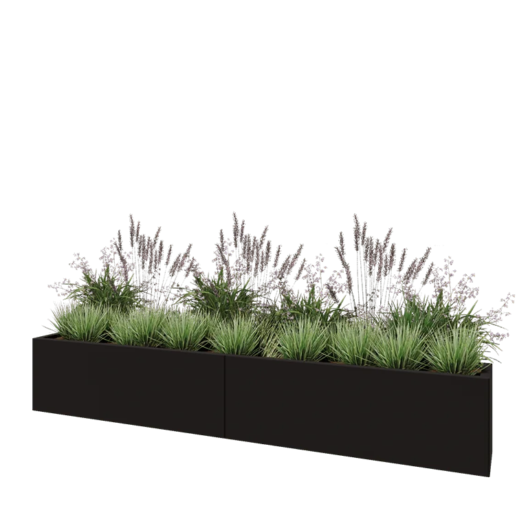 Stål plantekasse XXL - Rektangel - 240 x 30 x 40 cm - RAL9005 mat (sort) - Uden bundplade