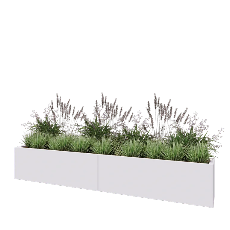 Stål plantekasse XXL - Rektangel - 240 x 30 x 40 cm - RAL9010 mat (hvid) - Med bundplade