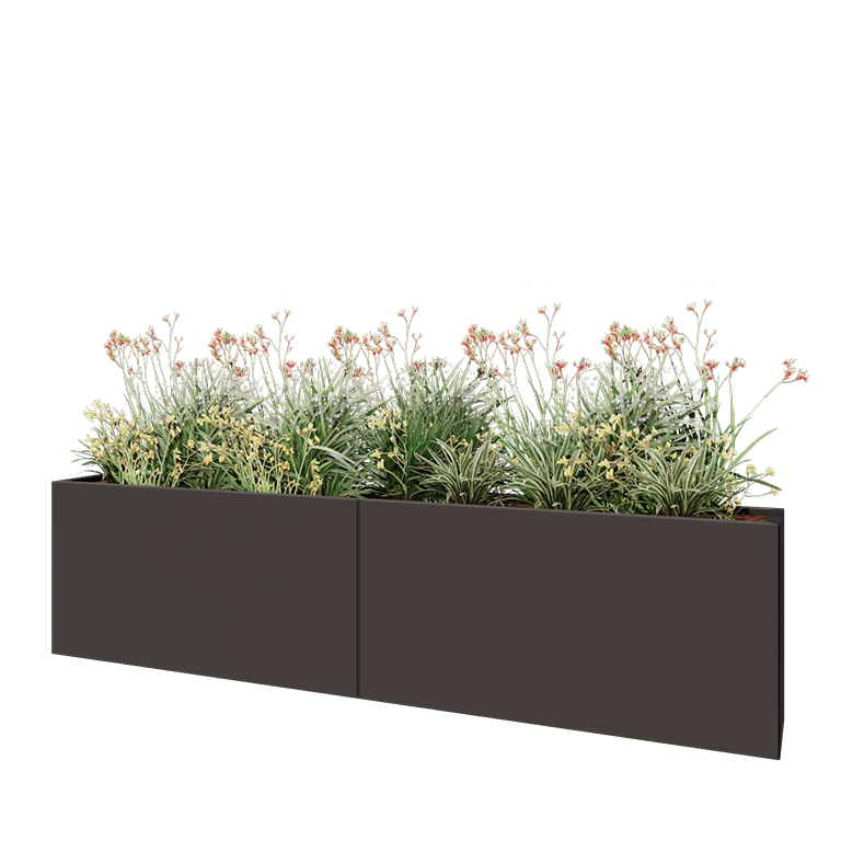 Stål plantekasse XXL - Rektangel - 240 x 30 x 60 cm - Andre RAL-farve - Med bundplade