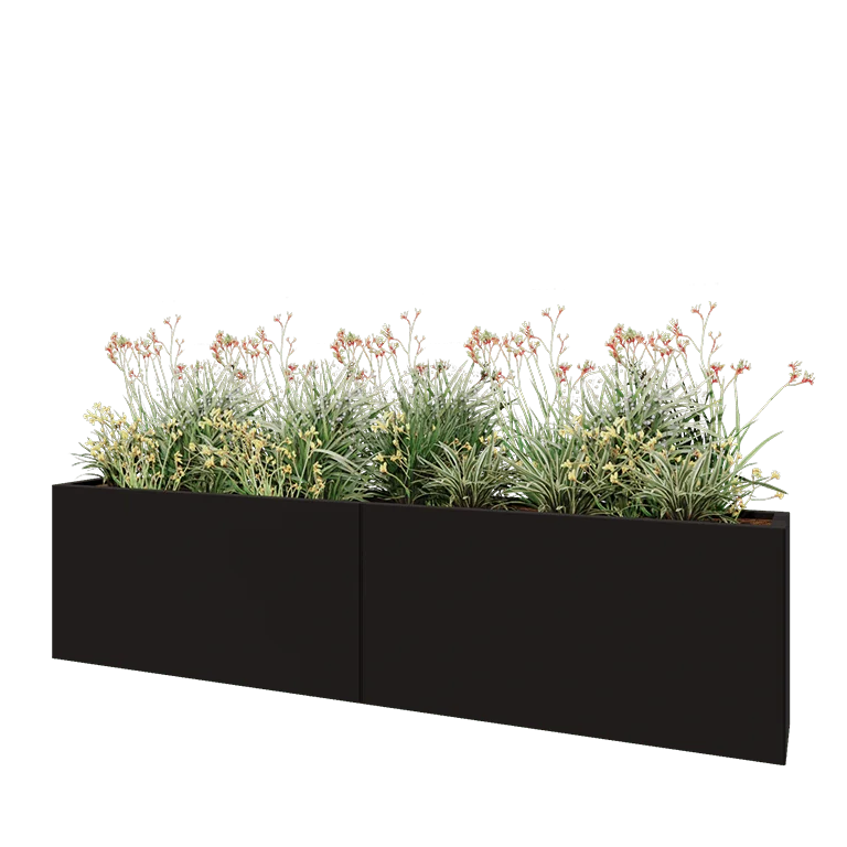 Stål plantekasse XXL - Rektangel - 240 x 30 x 60 cm - RAL9005 mat (sort) - Uden bundplade