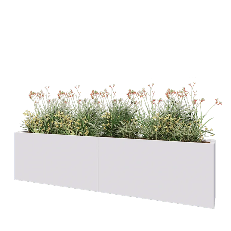 Stål plantekasse XXL - Rektangel - 240 x 30 x 60 cm - RAL9010 mat (hvid) - Uden bundplade