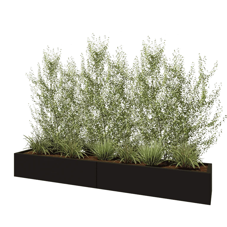 Stål plantekasse XXL - Rektangel - 240 x 40 x 30 cm - RAL9005 mat (sort) - Med bundplade