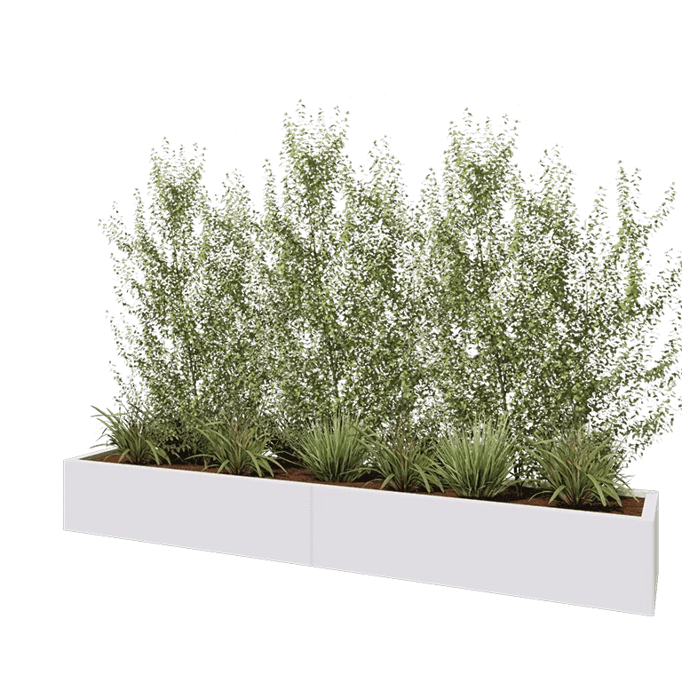 Stål plantekasse XXL - Rektangel - 240 x 40 x 30 cm - RAL9010 mat (hvid) - Uden bundplade