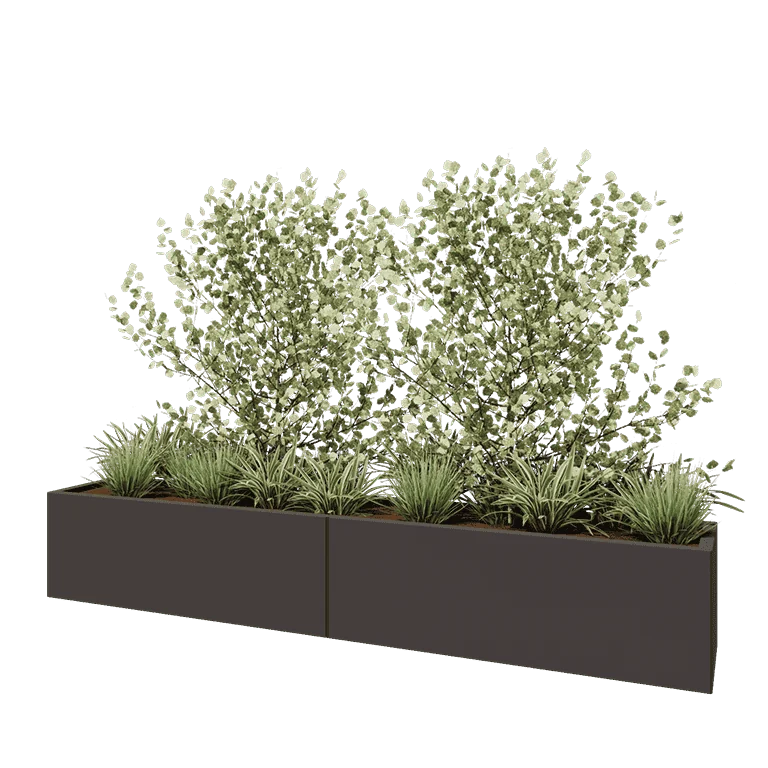 Stål plantekasse XXL - Rektangel - 240 x 40 x 40 cm - RAL7016 mat (antracitgrå) - Med bundplade
