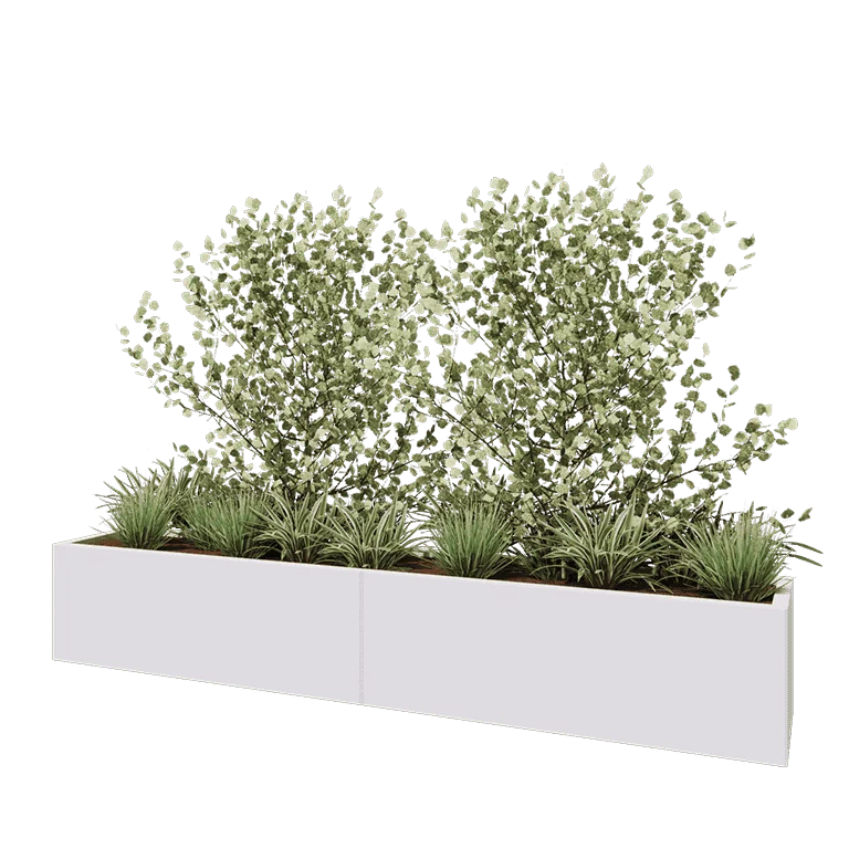 Stål plantekasse XXL - Rektangel - 240 x 40 x 40 cm - RAL9010 mat (hvid) - Med bundplade