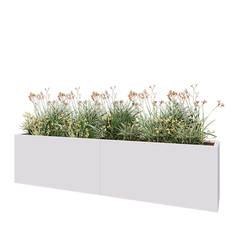 Stål plantekasse XXL - Rektangel - 240 x 40 x 60 cm - RAL9010 mat (hvid) - Uden bundplade