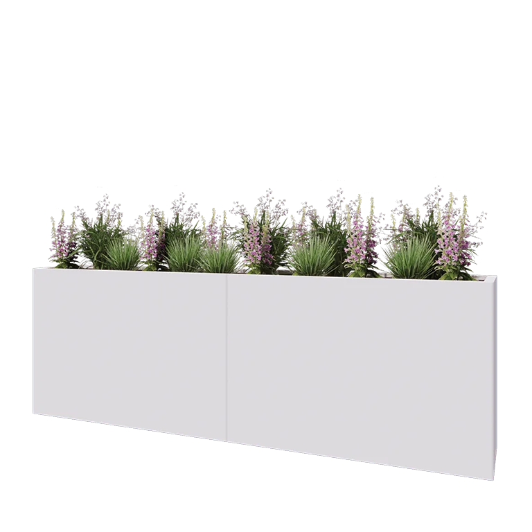 Stål plantekasse XXL - Rektangel - 240 x 40 x 80 cm - RAL9010 mat (hvid) - Uden bundplade