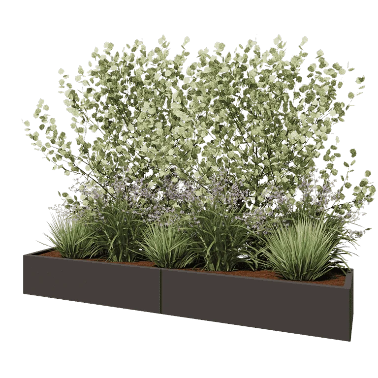 Stål plantekasse XXL - Rektangel - 240 x 50 x 30 cm - RAL7016 mat (antracitgrå) - Med bundplade