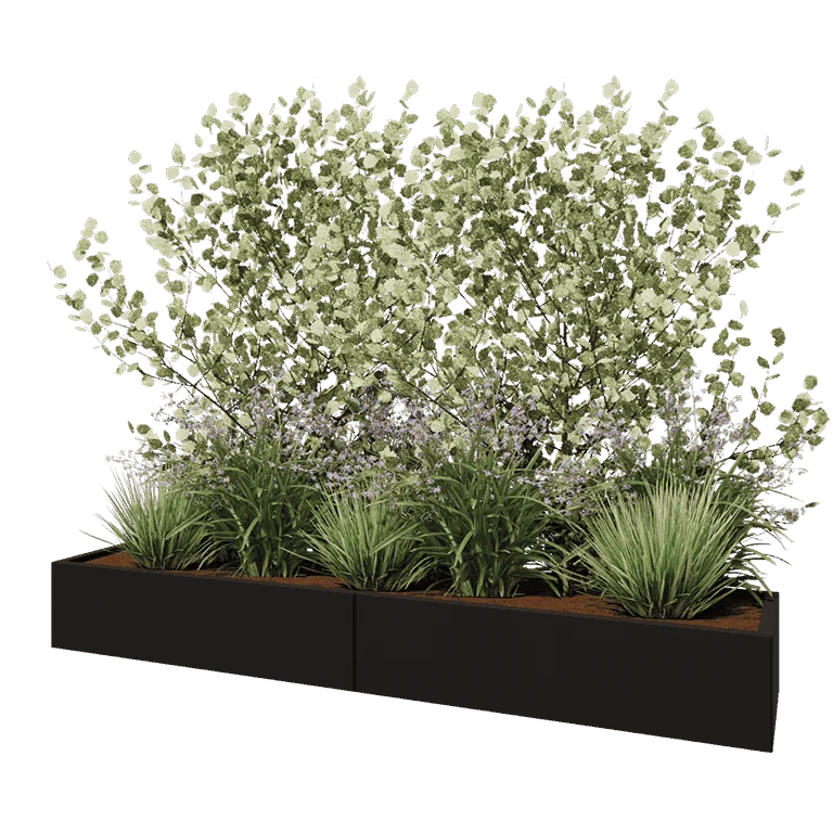 Stål plantekasse XXL - Rektangel - 240 x 50 x 30 cm - RAL9005 mat (sort) - Uden bundplade