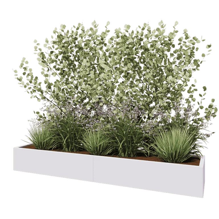 Stål plantekasse XXL - Rektangel - 240 x 50 x 30 cm - RAL9010 mat (hvid) - Uden bundplade