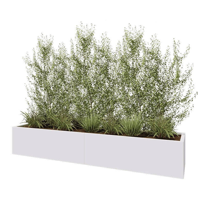 Stål plantekasse XXL - Rektangel - 240 x 50 x 40 cm - RAL9010 mat (hvid) - Med bundplade
