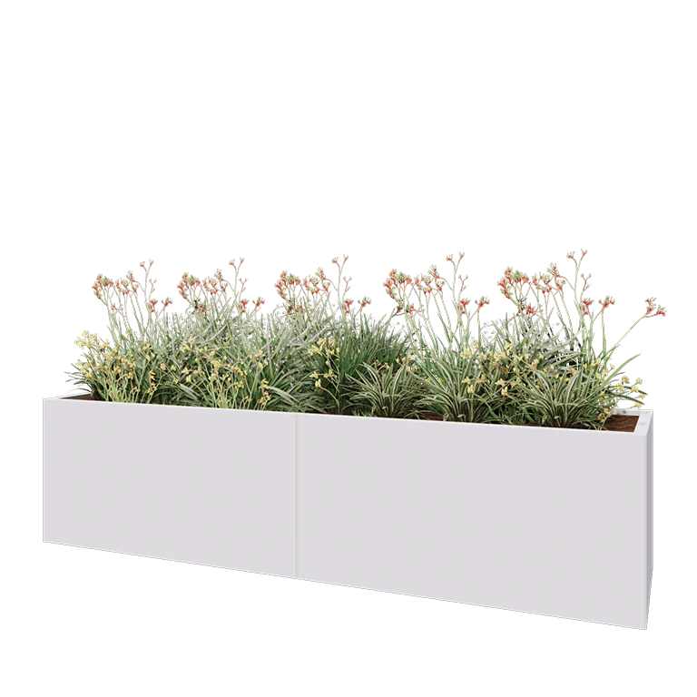 Stål plantekasse XXL - Rektangel - 240 x 60 x 60 cm - RAL9010 mat (hvid) - Uden bundplade
