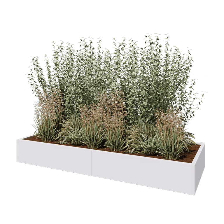 Stål plantekasse XXL - Rektangel - 240 x 80 x 30 cm - RAL9010 mat (hvid) - Med bundplade