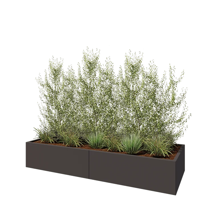 Stål plantekasse XXL - Rektangel - 240 x 80 x 40 cm - RAL7016 mat (antracitgrå) - Med bundplade