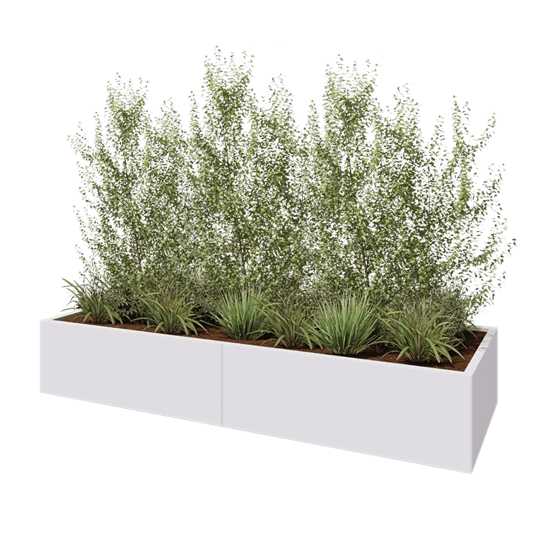 Stål plantekasse XXL - Rektangel - 240 x 80 x 40 cm - RAL9010 mat (hvid) - Uden bundplade