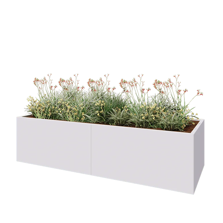 Stål plantekasse XXL - Rektangel - 240 x 80 x 60 cm - RAL9010 mat (hvid) - Med bundplade