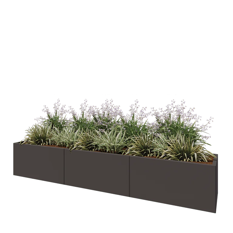 Stål plantekasse XXL - Rektangel - 300 x 50 x 50 cm - RAL7016 mat (antracitgrå) - Med bundplade
