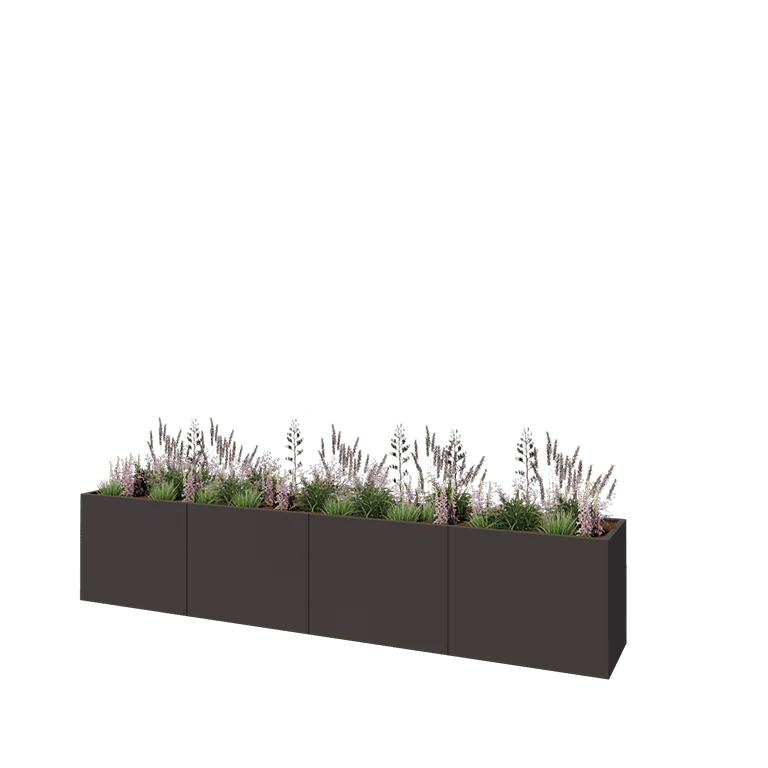 Stål plantekasse XXL - Rektangel - 400 x 60 x 80 cm - RAL7016 mat (antracitgrå) - Uden bundplade