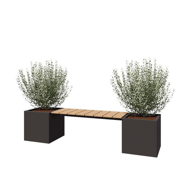 Stål plantekasse - Firkant - 221,2 x 50 x 50 cm - RAL7016 mat (antracitgrå) - Med bundplade - Med bænk