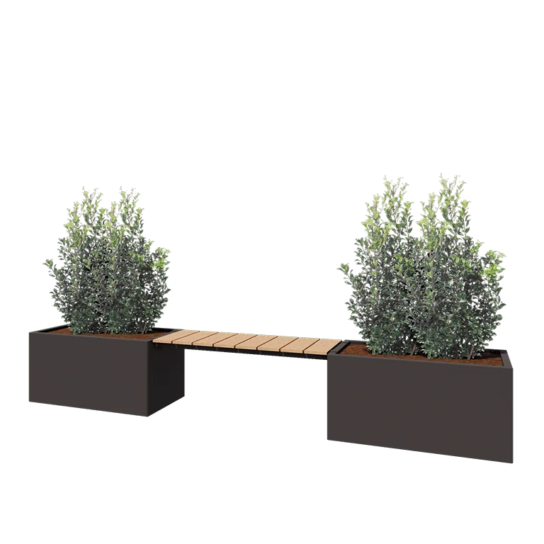 Stål plantekasse - Rektangel - 321,2 x 50 x 50 cm - RAL7016 mat (antracitgrå) - Med bundplade - Med bænk