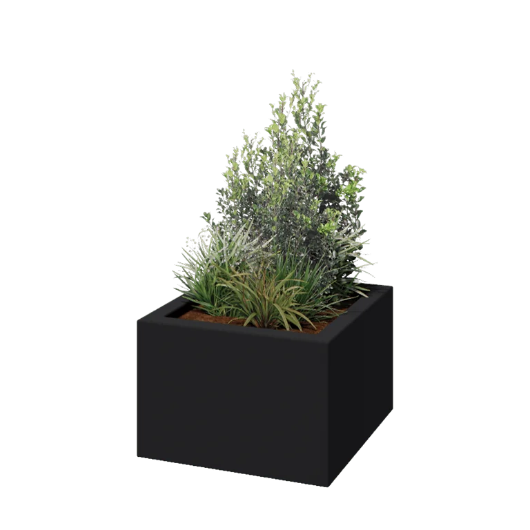 Plantekasse i glasfiber - Kvadratisk - 60 x 60 x 40 cm - RAL7021 mat (sortgrå) - Med bund