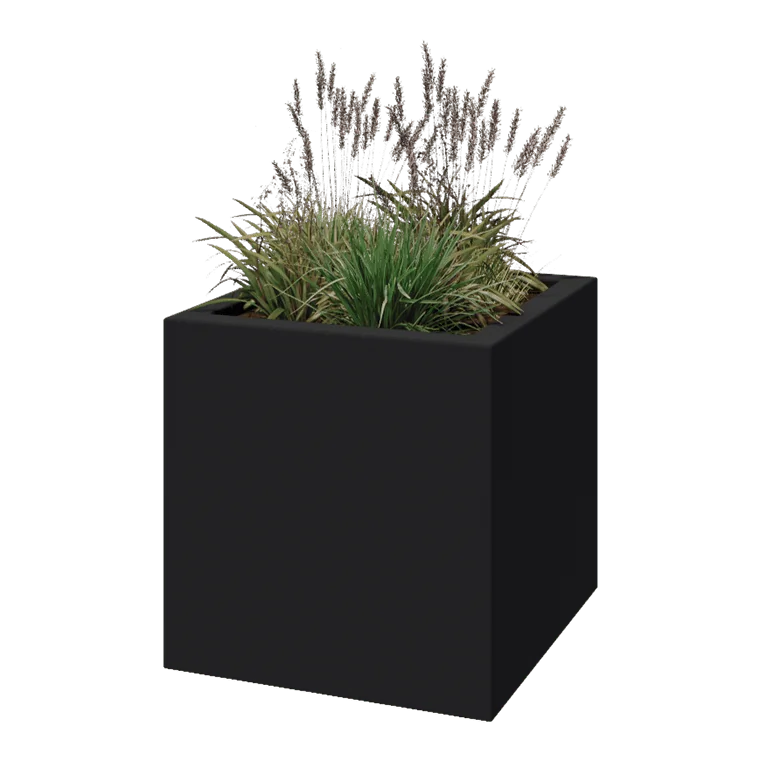 Plantekasse i glasfiber - Kvadratisk - 70 x 70 x 70 cm - RAL7021 mat (sortgrå) - Med bund