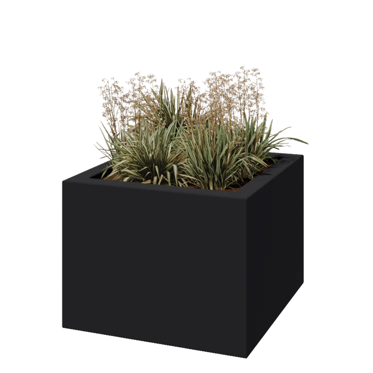 Plantekasse i glasfiber - Kvadratisk - 80 x 80 x 60 cm - RAL7021 mat (sortgrå) - Med bund