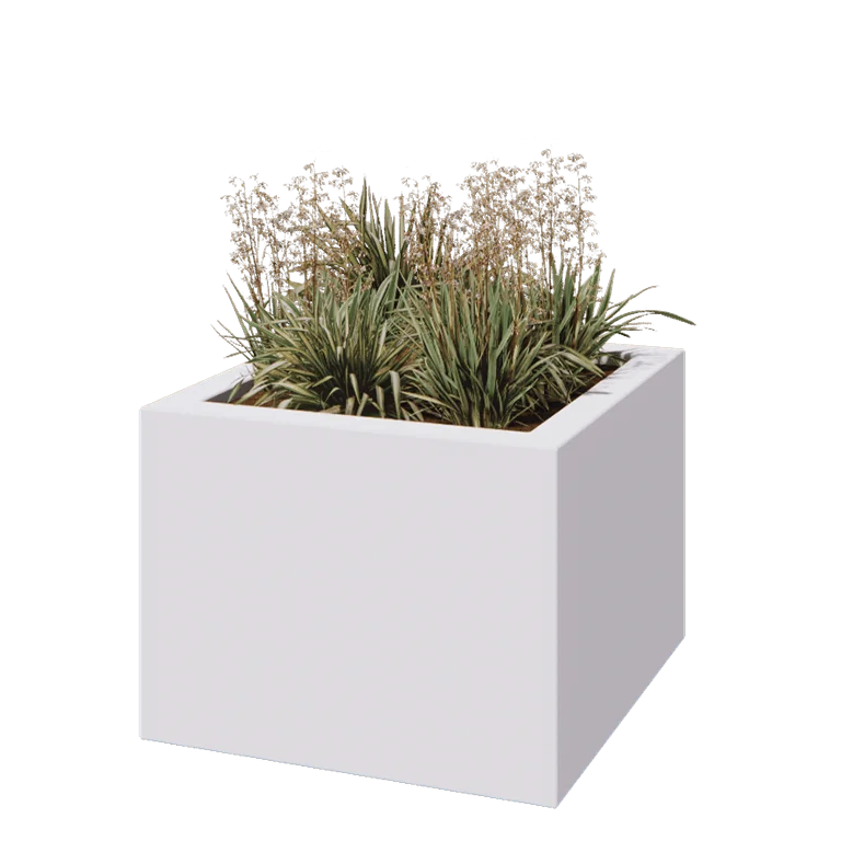 Plantekasse i glasfiber - Kvadratisk - 80 x 80 x 60 cm - RAL9010 mat (hvid) - Med bund