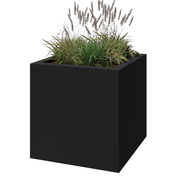 Plantekasse i glasfiber - Kvadratisk - 80 x 80 x 80 cm - RAL7021 mat (sortgrå) - Med bund
