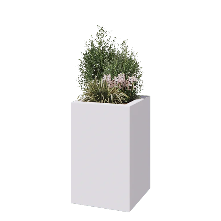 Plantekasse i glasfiber - Kvadratisk - 50 x 50 x 80 cm - RAL9010 mat (hvid) - Med bund
