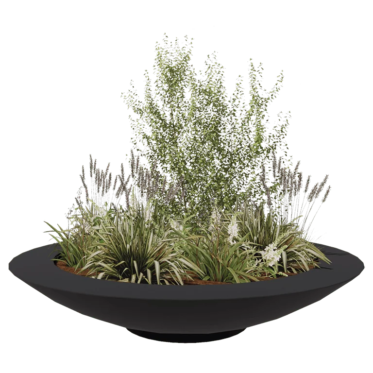 Plantekasse i glasfiber - Skål - Ø 200 x 40 cm - RAL7021 mat (sortgrå) - Med bund