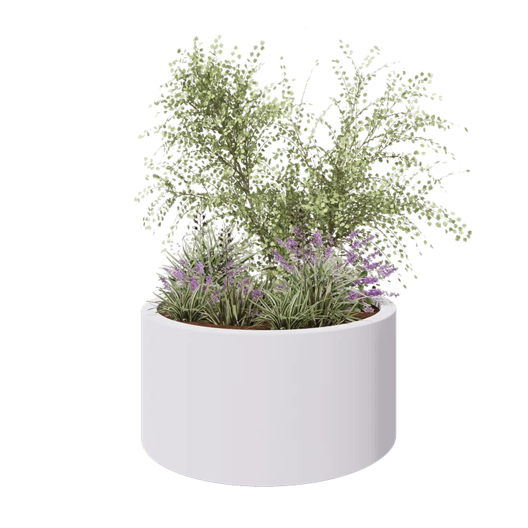 Plantekasse i glasfiber - Rund - Ø 120 x 60 cm - RAL9010 mat (hvid) - Med bund