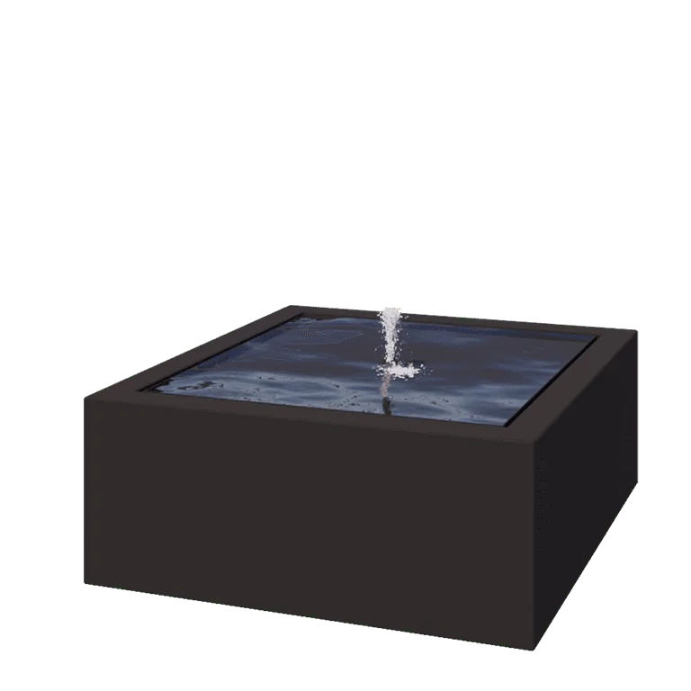 Vandfontæne i aluminium - Lyra - 100 x 100 x 40 cm - RAL9005 mat (sort) - Med LED-belysning