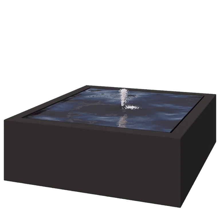 Vandfontæne i aluminium - Lyra - 120 x 120 x 40 cm - RAL9005 mat (sort) - Med LED-belysning