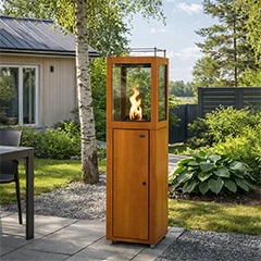 Terrassevarmere med træpiller til hyggelig varme på terrassen